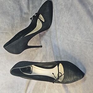 Christian Dior Black Croc Embrossed Leather Pointy Toe Mary Jane Heel Sz. 39.5